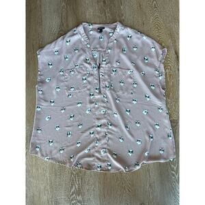 Torrid 2X Cat Print Blouse Pink Zip Front Short Sleeve Lightweight Top